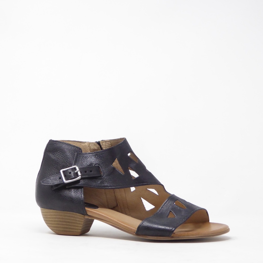 Miz Mooz Current Sandals Black Leather Cutout Buckle Block Heel 42 / 10.5-11